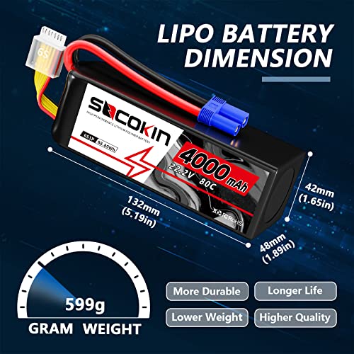 6S Lipo Battery 22.2V 4000mAh 80C Lipo Battery with EC5 Plug Soft Case for RC Car RC Boat RC Racing Truck Helicopter Airplane 2 Pack