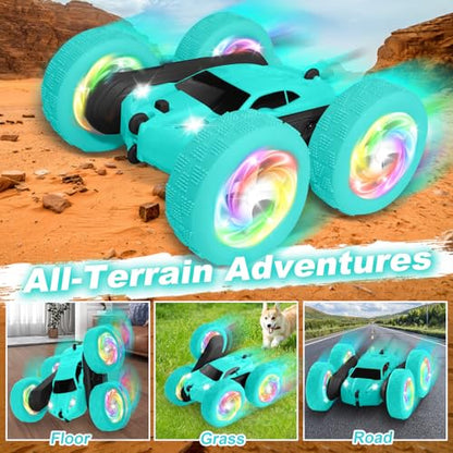 Remote Control Car, Stunt RC Cars, 2.4GHz Double Sided 360° Flips RC Crawler, Outdoor Toys for Kids Ages 4-8, Upgraded USB-C Modular Battery, 5 6 7 8 9 10 +Year Old Boys Birthday Gifts MintGreen - color: Mintgreen