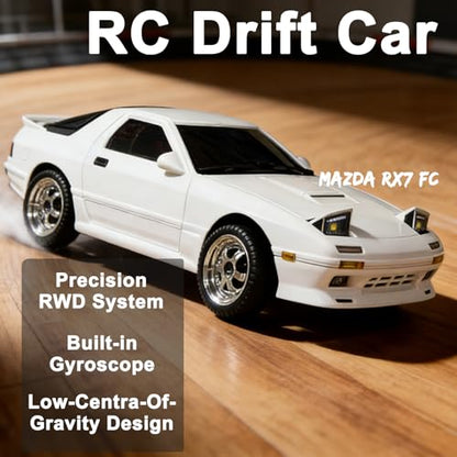 1:18 LDRC LD1802 RC Drift Car | Mazda RX7 Remote Control Car with Two Batteries,Metal Drive Shaft, Easy to Drift for Adults White RWD with Gyro - color: Mazda Rx7 Fc White