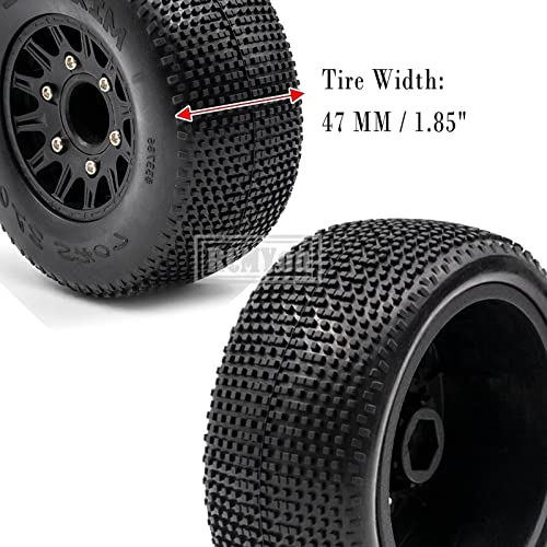 12mm/14mm Hex Rc Truck Tires,RC Wheels Tires for 1/10 Slash 2WD 4×4,Axia1/Arrm a Senton/Re dcat Rc 4wd,Hex Detachable Replacement Running on Off-Road Tire,on-Road Tires,4-Pack,Black