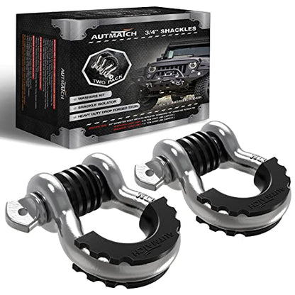 AUTMATCH 3/4" D Ring Shackles (2-Pack) - 41,887 lbs Break Strength | Clevis Shackle with 7/8" Pin & Isolator Washer Kit for Tow Strap, Winch, Towing & Off-Road Vehicle Recovery, Silver - color: Silver