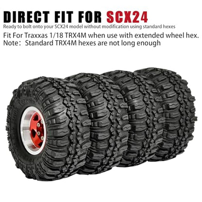 1.0 Beadlock Wheel Soft Tire Set RC Upgrade Part for Traxxas 1/18 TRX4M 1/24 RC Crawlers car Axial SCX24 FMS FCX24 Gladiator Bronco C10 JLU Deadbolt B17 Upgrade.(4Pcs/Set) - color: Red