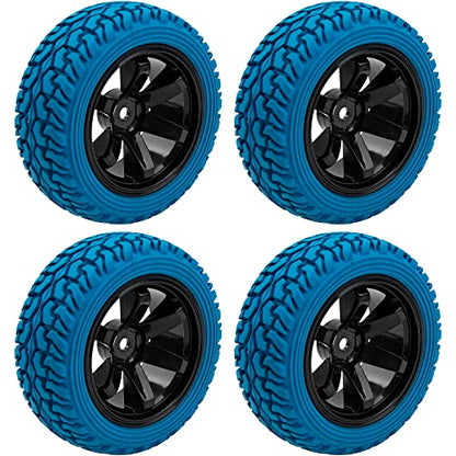 75mm/2.95'' Rubber Tires & Plastic Wheel Rims 12mm Hex Hub Compatible with Traxxas 4tec 2.0 HSP Tamiya HPI Kyosho 1/10 On-Road Touring Car, WLtoys 1/14 144001 RC Buggy (Blue) - color: Blue