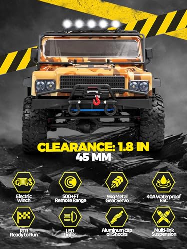 1:8 RC Cars for Adults – 4x4 Remote Control Car, Rugged Brushed Motor Electric Off-Road RC Rock Crawler with 2-Speed Transmission, Army Green All-Terrain RC Trucks, Ready-to-Run RTR Set