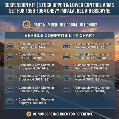 ‎Psrorkeu - Suspension Kit Set of 4 RH LH Upper & Lower Control Arms for Chevy Impala Bel Air Biscayne Brookwood El Camino Kingswood Nomad Parkwood 1958-1964 - size: 101-93884, 101-95882