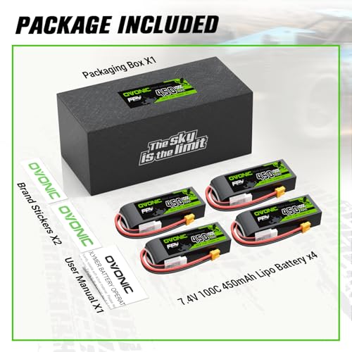 OVONIC 2S 450mAh Lipo Battery 7.4V 100C High Voltage Battery with XT30 Plug for RC Car Truck RC Vehicles Boat Drone RC Airplane Quadcopter Helicopter FPV Racing Hobby Models [4pcs]