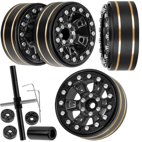 RC 1.3 Beadlock Wheels Single & Dually for 1/18 TRX4M Ascent-18,1/24 SCX24 FCX24 RC Crawler Car,Aluminium & Brass 1.3 Beadlock Rims,4pcs,Black w/Black - color: Black(4pcs)