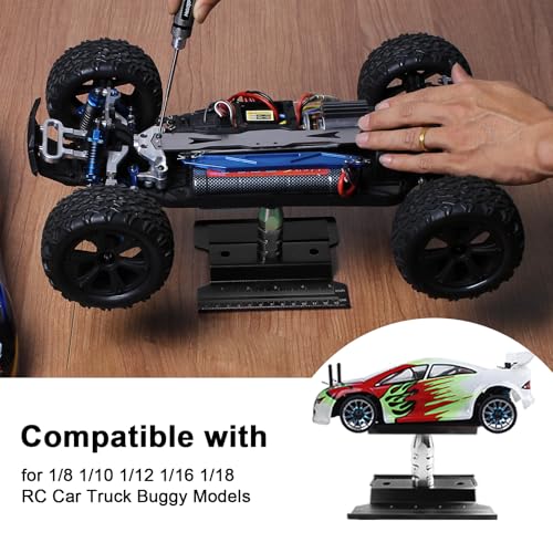 RC Car Work Stand Repair Workstation 360 Degree Rotation Lift with Wheel Wrench Tools for 1/8 1/10 1/12 1/16 1/18 Scale Cars Trucks Buggies (Black)