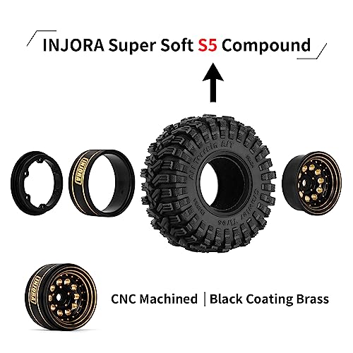 INJORA Black Coating Brass 1.0 Beadlock Wheel Tires Set for 1/24 1/18 RC - color: Black