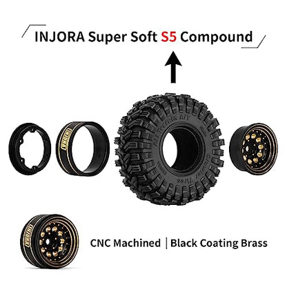 INJORA Black Coating Brass 1.0 Beadlock Wheel Tires Set for 1/24 1/18 RC - color: Black