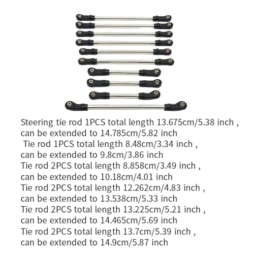 10 Pieces Steering Servo Link RC Car Pull Rod Metal Upgrade Linkage Model Parts Sturdy Construction Suitable for WLtoys 1/10 RC Truck, Black - color: Black