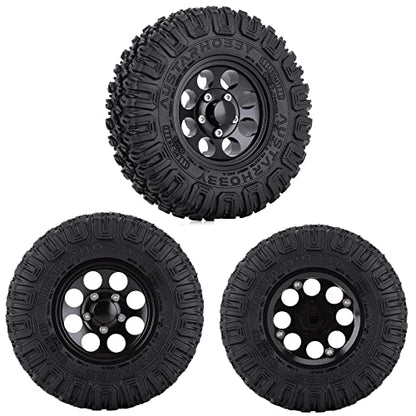 4PCS 1.55inch Tyres Beadlock Plastic Wheel Rims Hub Rubber Tires Set Compatible with 1:10 RC Crawler Axial AX90069 D90 TF2 Tamiya CC01 LC70 MST JIMNY (Black) - color: 85mm-black