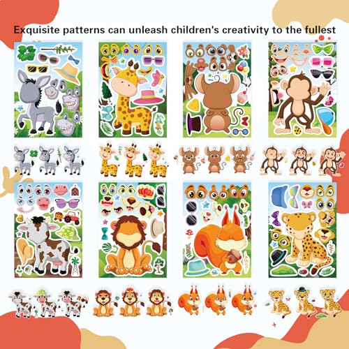 24 Sheets Animal Stickers for Kids Toddler, Jungle Animal Stickers Make-a-face Sticker Sheets Make Your Own Mix and Match Sticker for School Classroom Techer Reward Birthday Gift - style: Forest Animal