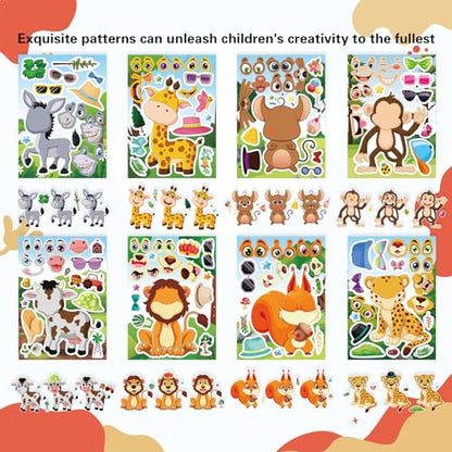 24 Sheets Animal Stickers for Kids Toddler, Jungle Animal Stickers Make-a-face Sticker Sheets Make Your Own Mix and Match Sticker for School Classroom Techer Reward Birthday Gift - style: Forest Animal