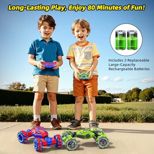 Unique 4WD High Speed RC Cars, Gesture Sensing Remote Control Cars for Boys 8-12, Double‑Sided Driving RC Drift Car, 360° Rotating Stunt Car Toys, Outdoor Toys for Kids Ages 6 7 8 9 10 11 12 Year Old - color: Green