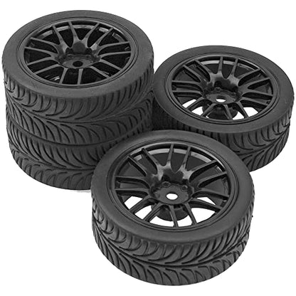 OD 2.55" Rubber Tires & Plastic Wheel Rims 12mm Hex Hub Compatible with HSP Tamiya HPI Kyosho Redcat ExceedRC 1/10 On-Road Touring Car,WLtoys 1/14 144001 RC Buggy (Black) - color: Black