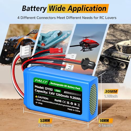 2 Pack 7.4V 2S Lipo SCX24 Battery 35C(Brust 70C) 1200mAh Batteries with PH2.0 JST SM2.0 MX2.0 Plug Connector Fit for Axial SCX24 Most 1/10, 1/16, 1/18, 1/24 Scale RC Crawler RC Car, Truck, Boat, Drone