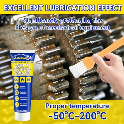 AstraVox White Lithium Grease, 1oz Multi-Purpose Garage Door Lubricant | with Brush for Hinges, Bearings, Gears, Automotive, Marine, Industrial, and Household Use, Waterproof & Heat-resistant (1pcs)