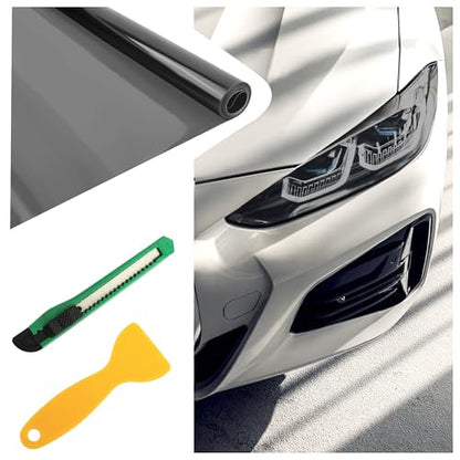12×47 Inch Car Headlight Tint Film,Self-Adhesive Tail Light Tint Film Kit with Squeegee & Cutter,Universal Taillight Tints Films Automotive Exterior Accessories for Car Fog (Light Gray) - color: Light Gray