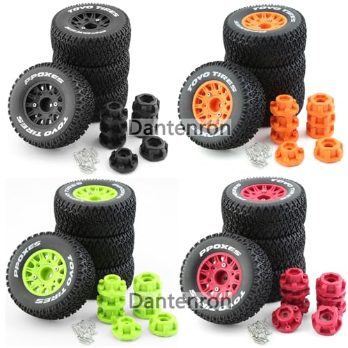 1/10 1/8 Truck Wheels and Tires 12mm 14mm 17mm Hex OD 4.41" RC Short Course Tires for 1:8 1:10 Off Road Truck Car Traxxas Slash 2WD 4×4 Rc4wd Arrma Senton Axial Losi Redcat 4PCS (Black) - color: Black
