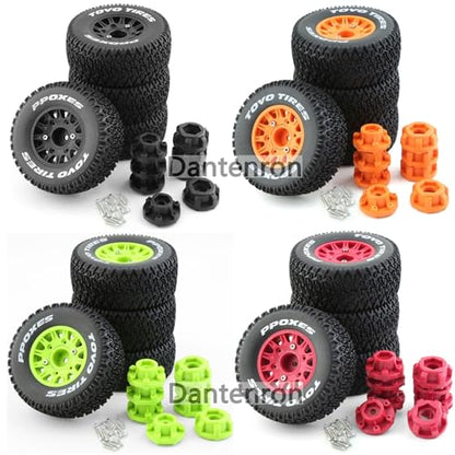 1/10 1/8 Truck Wheels and Tires 12mm 14mm 17mm Hex OD 4.41" RC Short Course Tires for 1:8 1:10 Off Road Truck Car Traxxas Slash 2WD 4×4 Rc4wd Arrma Senton Axial Losi Redcat 4PCS (Black) - color: Black
