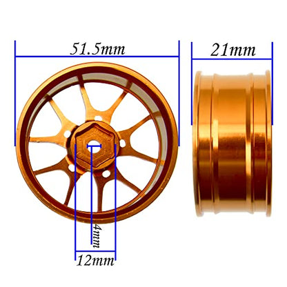 Aluminum Alloy 1/10 On-Road Racing Touring Drift Car Wheel Rims 12mm Hex Hub 26mm Width Compatible with Tamiya TT01 Kyosho RedCat Sakura D4 XIS HSP 1/10 RC Car (Glod) - color: Glod