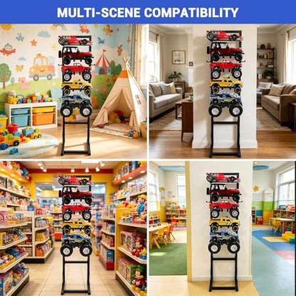 Rc Car Stand Display 5 Tier Metal Storage Rack Shelf Compatible With 1/6 1/10 1/12 1/18 1/24 Scale Crawler Trucks Accessories Multi Layer Model Workstation Organizer Includes 2 Remote Controller Hooks