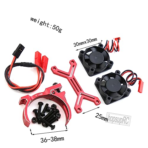 3660 540 550 Motor Cooling Fan with 36-38mm Adjustable Mount Upgrades Part for 1/10 Slash SCX10 TRX4,Aluminum High Speed Cooling Dual Fans 20000 RPM Heatsink Hops Up,Red - color: Red/36-38mm