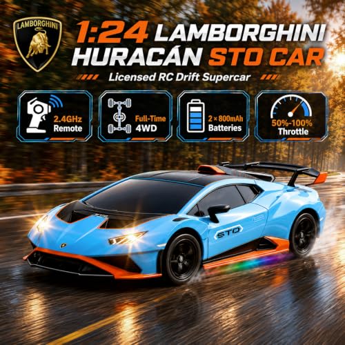 YESHIN 1：24 Lamborghini Haracan Drifting Car Blue, Lamborghini Toy Car, RC Cars for Boys Age 8-12, 2.4GHz Remote Control Car with Light - color: C-blue