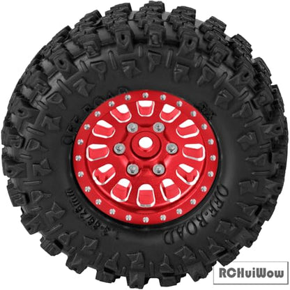 1.3 Beadlock Wheels 1.3 Beadlock Tires 1.3" RC Wheel and Tires Set for 1/18 TRX4M 1/24 SCX24 RC Crawler Car,Alloy Aluminium 1.3 RC Wheel Rims Super Large Soft Tires,4pcs,Red - color: Red(4pcs)