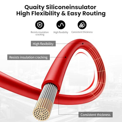 8 AWG Silicone Wire, 10 ft Red and 10 ft Black | Flexible fine-strand tinned copper cable with heat-resistant silicone insulation for batteries, RC and electronics wiring. - style: 8 AWG 10ft Red+10ft Black