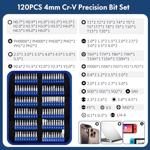 XOOL 140-in-1 Precision Screwdriver Set for Electronics Repair with 120 Magnetic Cr-V Bits, Electronics Tool Kit for Macbook, iPhone, Laptop, PC, Game Console, Tablet - size: 140 in 1