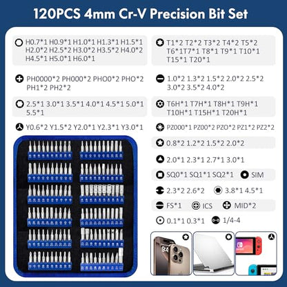 XOOL 140-in-1 Precision Screwdriver Set for Electronics Repair with 120 Magnetic Cr-V Bits, Electronics Tool Kit for Macbook, iPhone, Laptop, PC, Game Console, Tablet - size: 140 in 1