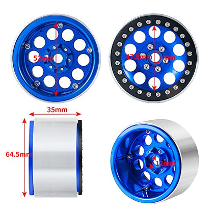 4PCS 2.2inch Beadlock Wheels 35mm RC 2.2 Aluminum Rims for AXIAL Wraith RR10 90048/90018 TRX4 1/10th RC Crawler Truck Car (Blue) - color: Blue