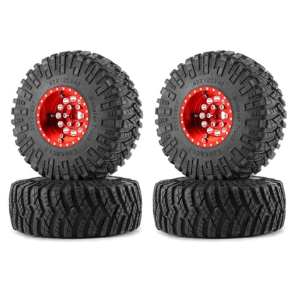 4PCS/Set 1.9" Aluminium Beadlock Wheel Tire Set with Foam Insert for 1/10th AXIAL SCX10 TRX4 Gen8 SCX10-II AXI90046,SCX10-III,D90 RC Crawler Truck Car Upgrade (Red) - color: Red