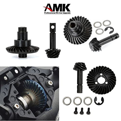 RC Car Bevel Gear, Stainless Steel Heavy Duty Bevel Gear Set 24T/27T/30T/33T for Axial AR44 RC Car SCX10 II Axle Portal Spare Parts (24T/8T Bevel Gear)