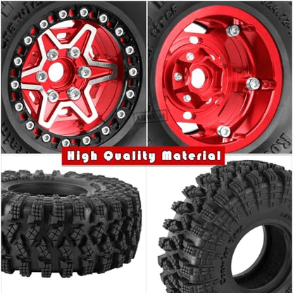 1.9 Wheels and Tires for 1/10 TRX4 TRX6 SCX10 SCX10 II 90046 SCX10 III AXI03007 SCX10 Pro Gen7/8 D90 VS4-10 MST CFX RC Crawler Car,Aluminium RC 1.9 Beadlock Wheels and Rubber Tires,Red - color: Red - (4pcs Wheels and Tires)