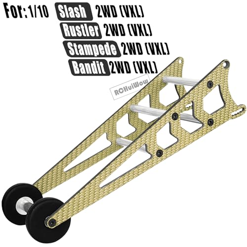 RC Wheelie Bar w/Mount Upgrades Part for 1/10 Slash Rustler Bandit 2WD(VXL),Carbon Fibre Wheelie Bar Kit Tail Wheel Head up Wheel Assembly Hops Up,Gold - color: Gold(1set)