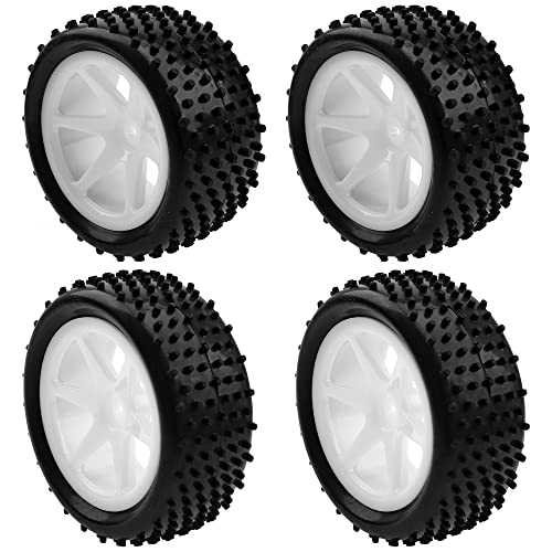 12mm Hex Plastic Wheel Rims & OD 88mm/3.46" Rubber Tire Front Rear Tyre Compatible with Redcat HPI HSP ExceedRC Kyosho Losi 1/10 Scale Off Road Buggy (White) - color: White