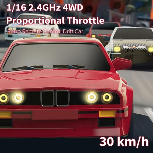 1:16 Scale RC Drift Car, 30KM/H 4WD 2.4GHz Remote Control Cars with LED Light, Racing and 4 Drifting Wheels, 3 Rechargeable Batteries, Perfect Toy Gift for Teen Adults White - color: White, size: 1 battery