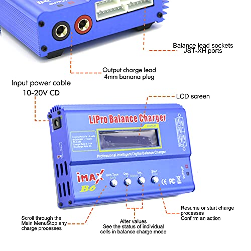 IMAX B6 80W Lipo Battery Balance Charger 6A Discharger, RC Hobby Lipo NiMh Li-ion Ni-Cd Digital Lipro Balance Charger Discharger + AC Power 12V 5A Adapter for Rc Car RC Hobby (Blue) - color: Blue