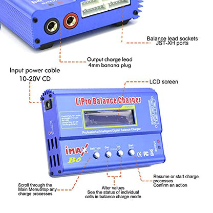 IMAX B6 80W Lipo Battery Balance Charger 6A Discharger, RC Hobby Lipo NiMh Li-ion Ni-Cd Digital Lipro Balance Charger Discharger + AC Power 12V 5A Adapter for Rc Car RC Hobby (Blue) - color: Blue