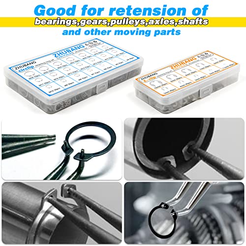 ZHUBANG 800Pcs C-clip External Retaining Rings Snap Rings Assortment Kit Circlip 304 Stainless Steel(M4-M28) + E-clip Assortment Set(1.5mm-10mm) + 5Pcs Snap Ring Plier + Tweezer - size: Stainless Steel 500Pcs C-clip