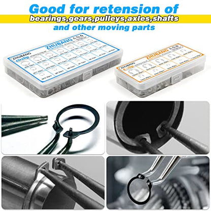 ZHUBANG 800Pcs C-clip External Retaining Rings Snap Rings Assortment Kit Circlip 304 Stainless Steel(M4-M28) + E-clip Assortment Set(1.5mm-10mm) + 5Pcs Snap Ring Plier + Tweezer - size: Stainless Steel 500Pcs C-clip