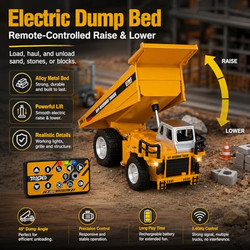 1/64 Mini RC Dump Truck with APP & 2.4GHz Remote Control, Alloy Metal Construction Vehicle Toy, Rechargeable Dump Truck with Lights & Sound, Gift for Boys Girls Adults - style: RC Dump Truck