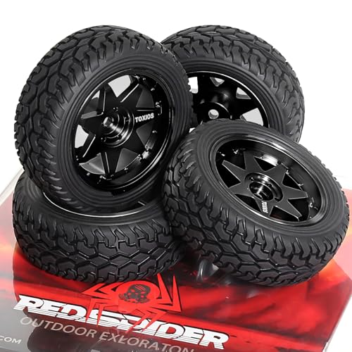 REDSPIDER 1/10 RC Rally Car Tyres 12mm Hex Hub Rubber Tires & Aluminium Wheel Rims OD 75mm/2.95'' for 1/16 1/14 1/12 1/10 RC Touring Car On-Road Off Road Buggy (Black) - color: Black
