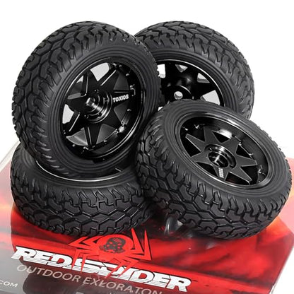 REDSPIDER 1/10 RC Rally Car Tyres 12mm Hex Hub Rubber Tires & Aluminium Wheel Rims OD 75mm/2.95'' for 1/16 1/14 1/12 1/10 RC Touring Car On-Road Off Road Buggy (Black) - color: Black