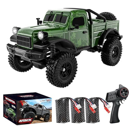 1:18 Scale All Terrain Remote Control Car, 2.4 GHz 4WD RC Rock Crawler with LED Lights, 12KPH Off-Road Pickup Truck Vehicle Toys RTR Gift for Adults - color: Green, size: 3 Battery