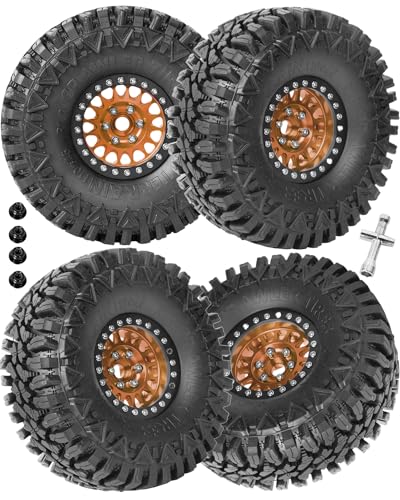 RC 1.9in Beadlock Wheels and Tires for 1/10 TRX4,Axia1 SCX10 II 90046 SCX10 III,D90 RC Crawler Car,Alloy 1.9in rc Beadlock Rims,Soft Rubber 1.9in rc Beadlock Tires,4pcs,Bronze - color: Bronze(4pcs)