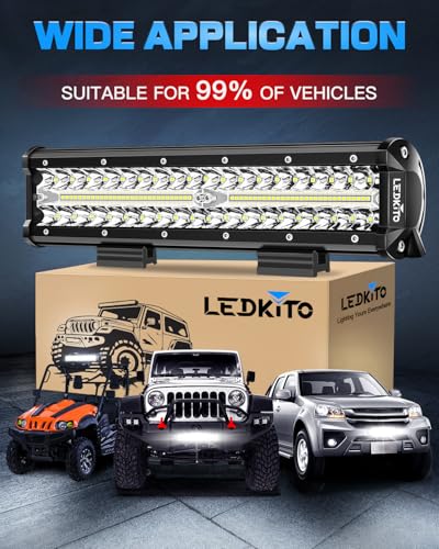 12Inch LED Light Bar Spot Flood Combo with 16AWG Wiring Harness Kit | Triple Row LED OffRoad Driving Work Lights Bar Bright Waterproof for Je-ep Truck SUV UTV ATV UTE Tractor Golf Pickup Van Boat - size: LEDKITO 12In LED Light Bar with Switch